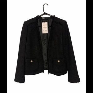 Zara Tweed Blazer with Gold Buttons.